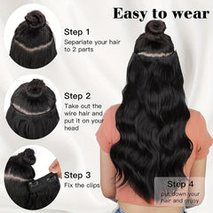 Long Wavy Hair Extensions Transparent Wire Synthetic Hair Adjustable Size