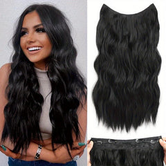 Long Wavy Hair Extensions Transparent Wire Synthetic Hair Adjustable Size