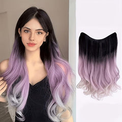 Highlighted Long Curly Hair Extensions Gradient Body Wave V Shaped Hairpiece