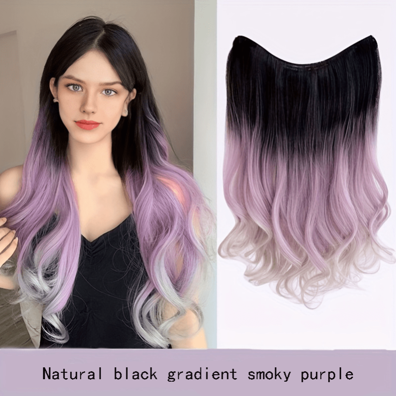 Highlighted Long Curly Hair Extensions Gradient Body Wave V Shaped Hairpiece