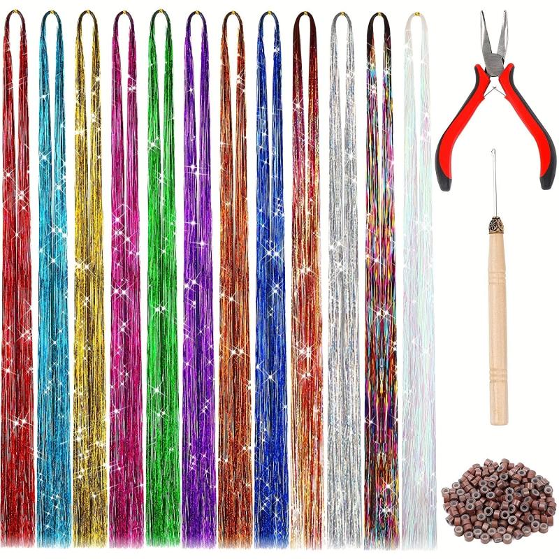 Hair Tinsel Kit With Tool Tinsel Hair Extensions 12 Colors Fairy Hair Tinsel