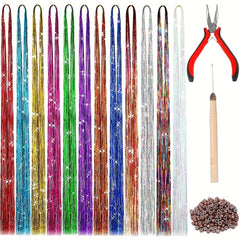 Hair Tinsel Kit With Tool Tinsel Hair Extensions 12 Colors Fairy Hair Tinsel