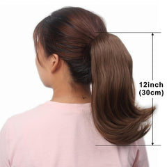 Dark Brown Red Drawstring Ponytail Extension Curly Synthetic Hairpiece