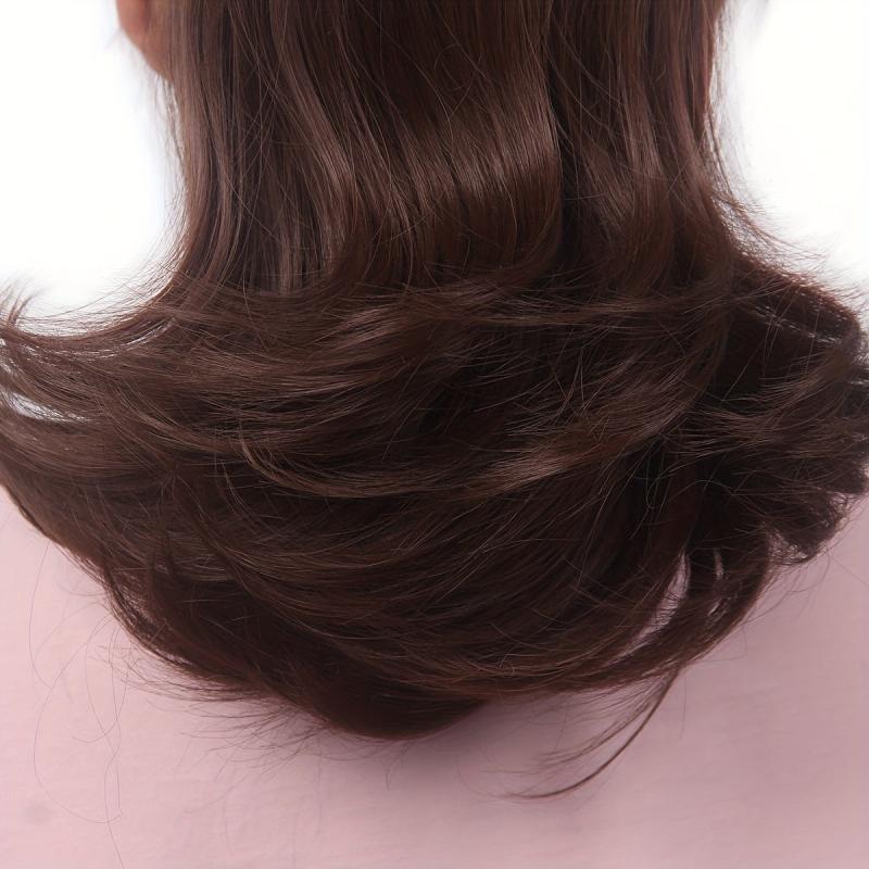 Dark Brown Red Drawstring Ponytail Extension Curly Synthetic Hairpiece