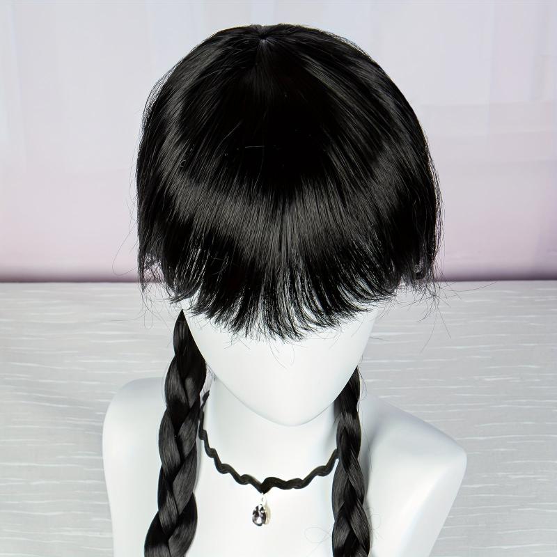 Costume Black Long Wig With Bangs 2 Ponytails Synthetic Wig