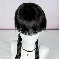 Costume Black Long Wig With Bangs 2 Ponytails Synthetic Wig