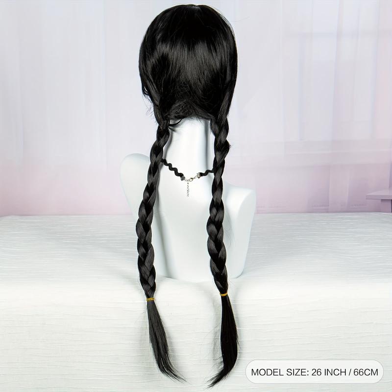 Costume Black Long Wig With Bangs 2 Ponytails Synthetic Wig