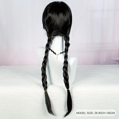 Costume Black Long Wig With Bangs 2 Ponytails Synthetic Wig