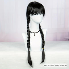 Costume Black Long Wig With Bangs 2 Ponytails Synthetic Wig