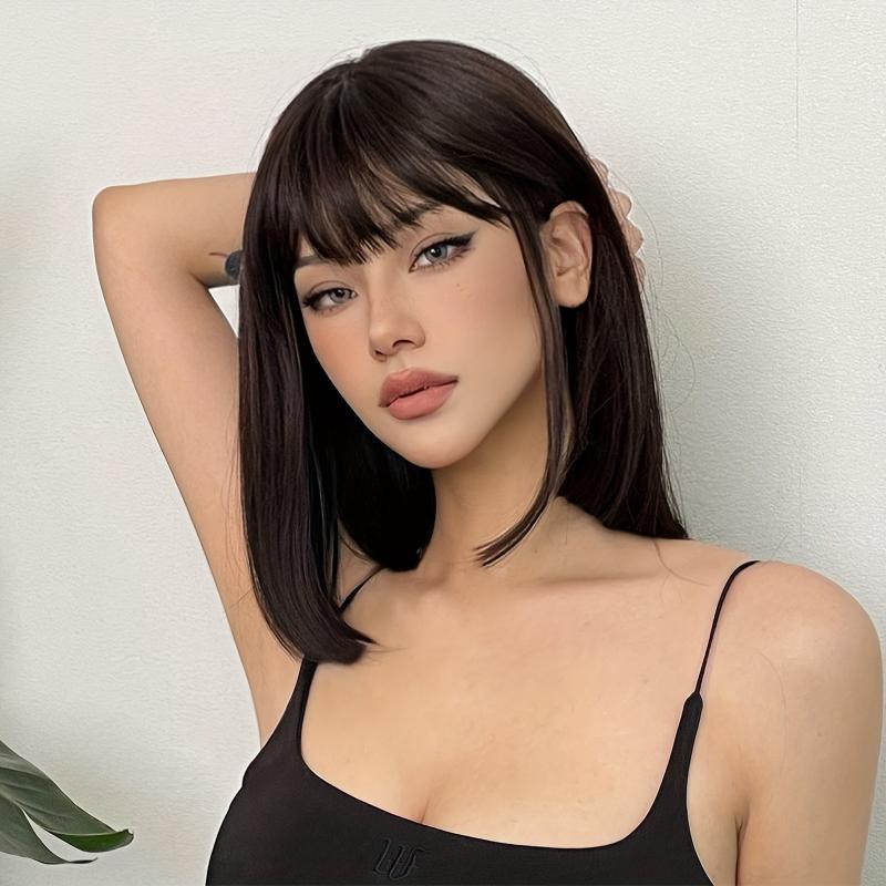 35 56 Cm Straight Hair Wig Bangs Synthetic Fiber Women's Hair Replacement Wigs