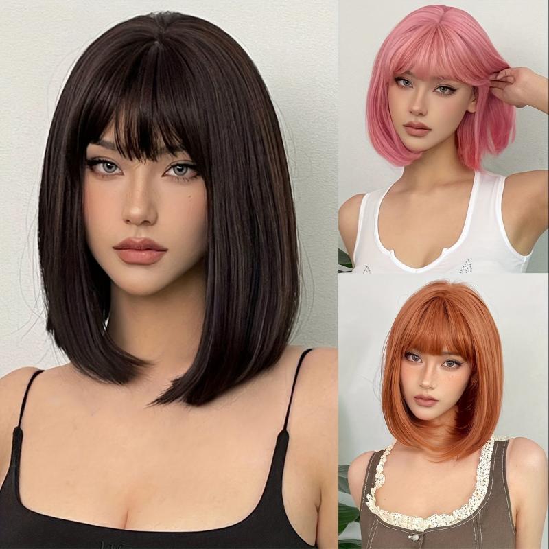 35 56 Cm Straight Hair Wig Bangs Synthetic Fiber Women's Hair Replacement Wigs