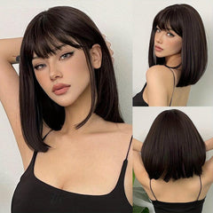 35 56 Cm Straight Hair Wig Bangs Synthetic Fiber Women's Hair Replacement Wigs