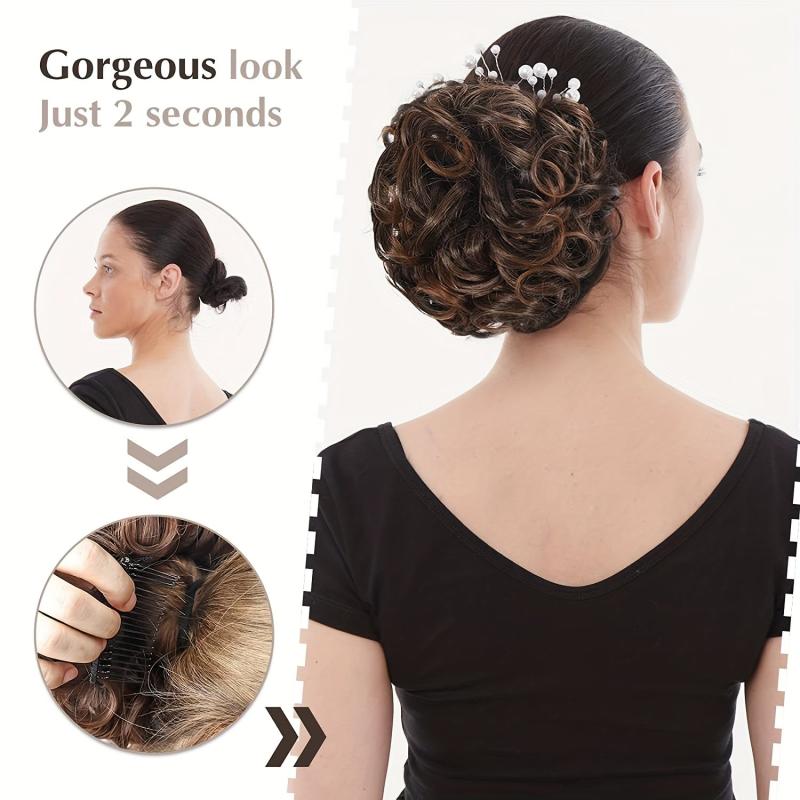 Donut Hair Buns Updo Chignon with Comb Clip-In Extensions