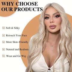 28 Inch Long Wavy Blonde Wig Middle Part Platinum Blonde Lace Wig Synthetic Wigs