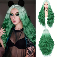 28 Inch Long Wavy Blonde Wig Middle Part Platinum Blonde Lace Wig Synthetic Wigs