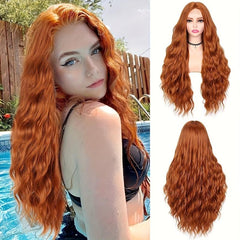 28 Inch Long Wavy Blonde Wig Middle Part Platinum Blonde Lace Wig Synthetic Wigs
