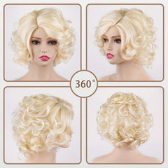 Blonde Curly Short Cosplay Wig Synthetic High Temperature Fluffy Wigs 613