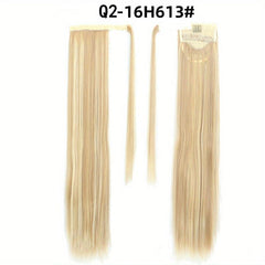 12 Cm Long Straight Ponytail Extensions With Magic Paste Synthetic Fiber