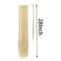 12 Cm Long Straight Ponytail Extensions With Magic Paste Synthetic Fiber
