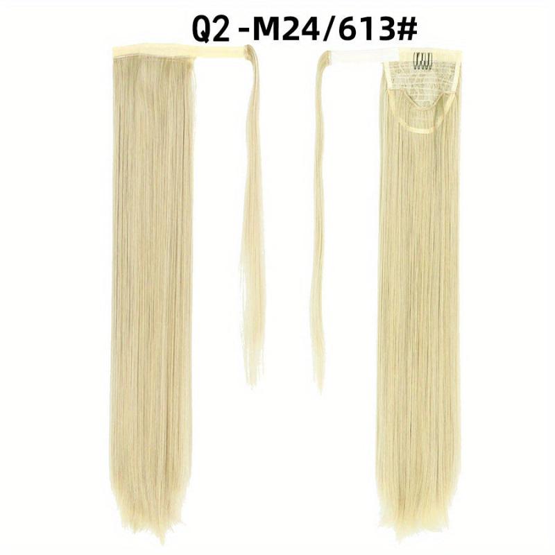 12 Cm Long Straight Ponytail Extensions With Magic Paste Synthetic Fiber