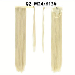 12 Cm Long Straight Ponytail Extensions With Magic Paste Synthetic Fiber
