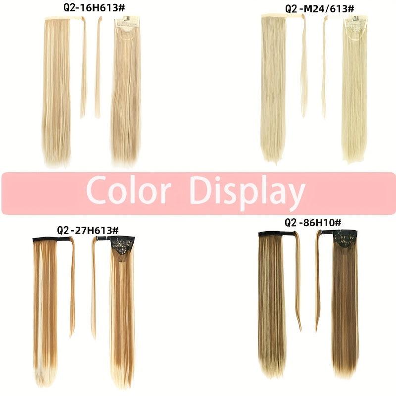12 Cm Long Straight Ponytail Extensions With Magic Paste Synthetic Fiber