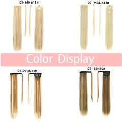 12 Cm Long Straight Ponytail Extensions With Magic Paste Synthetic Fiber