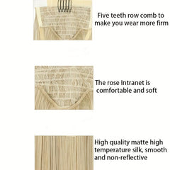 12 Cm Long Straight Ponytail Extensions With Magic Paste Synthetic Fiber