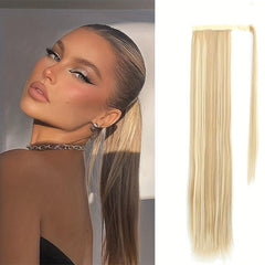 12 Cm Long Straight Ponytail Extensions With Magic Paste Synthetic Fiber