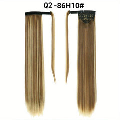 12 Cm Long Straight Ponytail Extensions With Magic Paste Synthetic Fiber