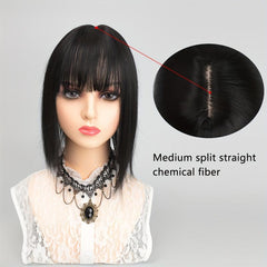 25cm Short Straight Hair Topper with Bangs Synthetic Fiber Hairpieces