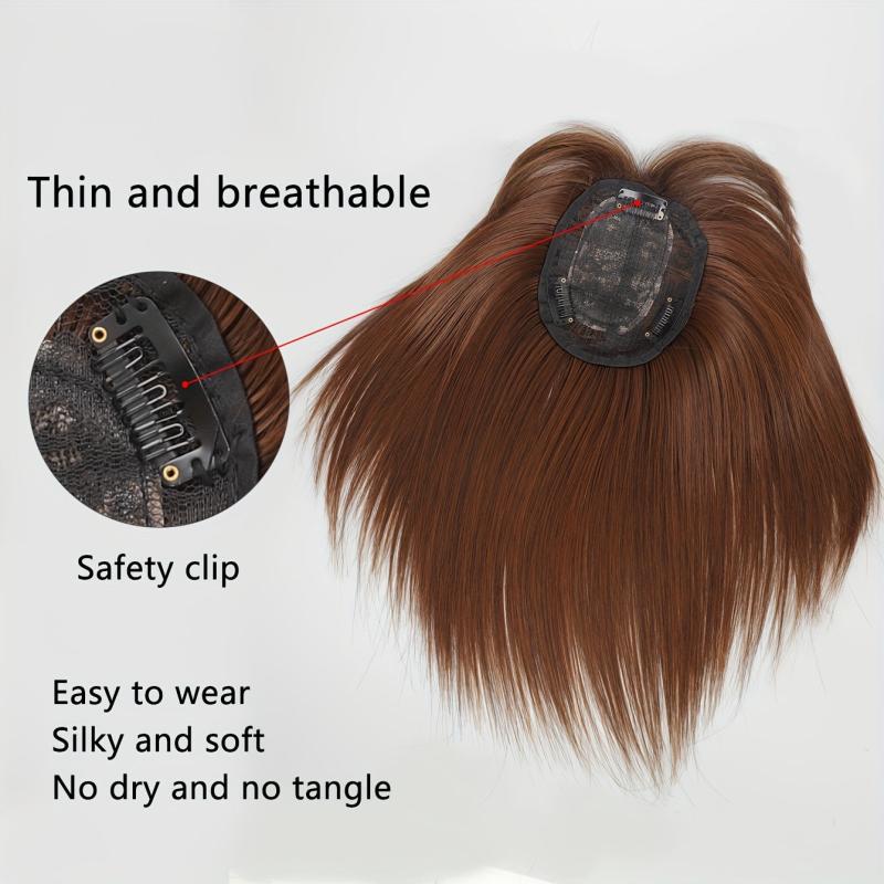 25cm Short Straight Hair Topper with Bangs Synthetic Fiber Hairpieces