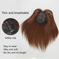 25cm Short Straight Hair Topper with Bangs Synthetic Fiber Hairpieces