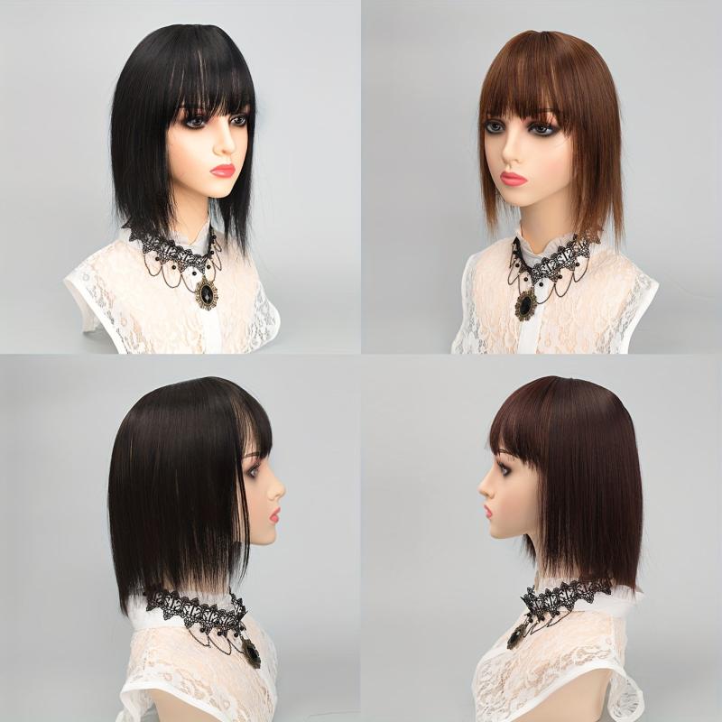 25cm Short Straight Hair Topper with Bangs Synthetic Fiber Hairpieces