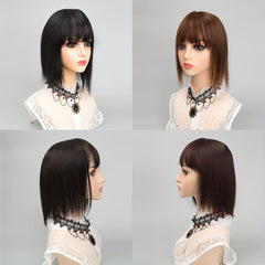 25cm Short Straight Hair Topper with Bangs Synthetic Fiber Hairpieces