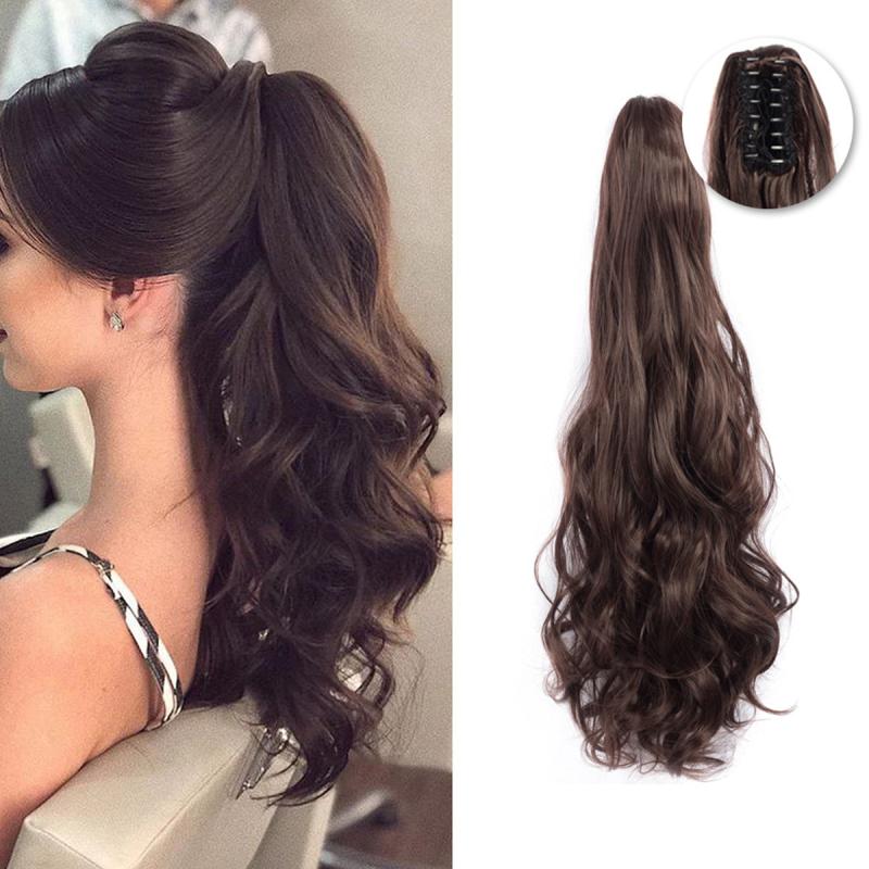 Synthetic Claw Ponytail Extension Curly Wavy Straight Clip In Hairpiece