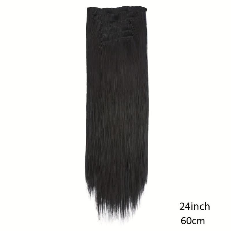 6pcs Straight Hair Extensions with 16 Clips - Natural Look for Daily Wear