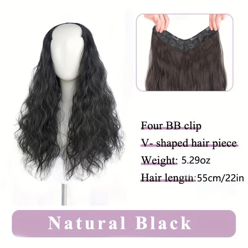Long Water Wave V Shaped Clip In Hair Extensions Curly Half Wigs