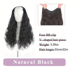 Long Water Wave V Shaped Clip In Hair Extensions Curly Half Wigs