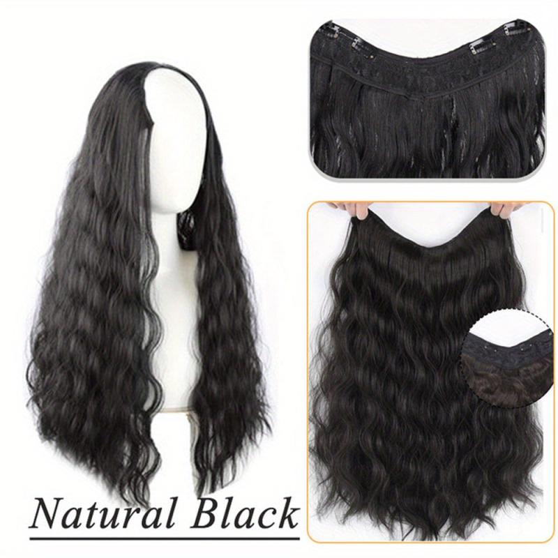 Long Water Wave V Shaped Clip In Hair Extensions Curly Half Wigs