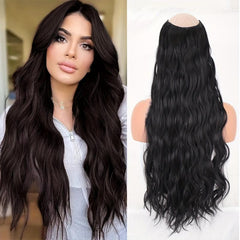 Long Water Wave V Shaped Clip In Hair Extensions Curly Half Wigs