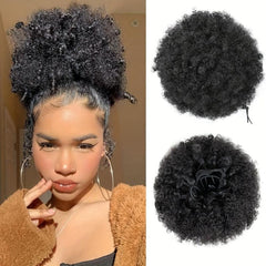 Short Kinky Curly Afro Ponytail Drawstring