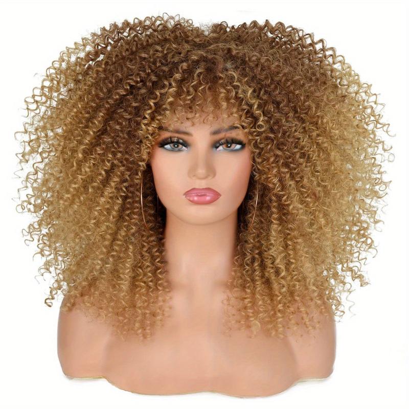 Short Afro Kinky Curly Wigs With Bangs For Women Synthetic Soft Curly Hair Wigs