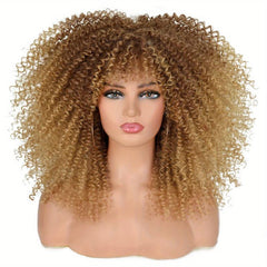 Short Afro Kinky Curly Wigs With Bangs For Women Synthetic Soft Curly Hair Wigs