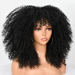 Short Afro Kinky Curly Wigs With Bangs For Women Synthetic Soft Curly Hair Wigs