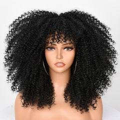 Short Afro Kinky Curly Wigs With Bangs For Women Synthetic Soft Curly Hair Wigs