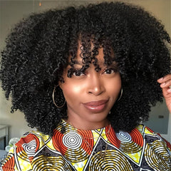 Short Afro Kinky Curly Wigs With Bangs For Women Synthetic Soft Curly Hair Wigs