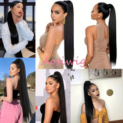 28 Cm Long Straight Hair Ponytail Extensions With Ties Clip In Hair Extensions