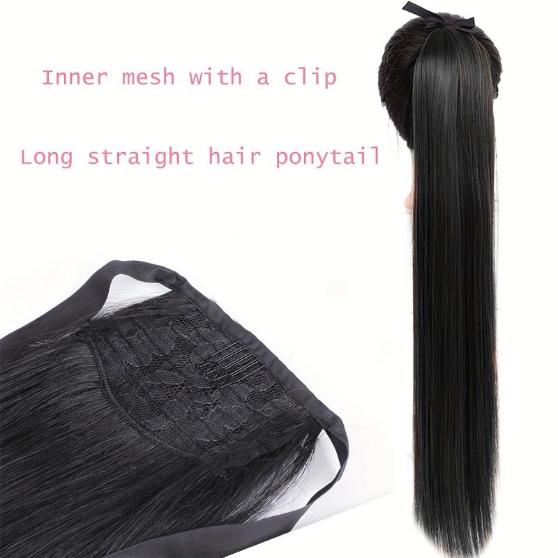 28 Cm Long Straight Hair Ponytail Extensions With Ties Clip In Hair Extensions