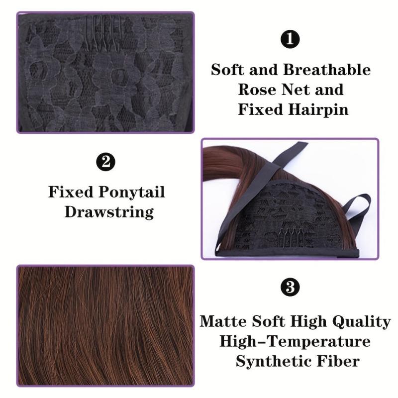 28 Cm Long Straight Hair Ponytail Extensions With Ties Clip In Hair Extensions